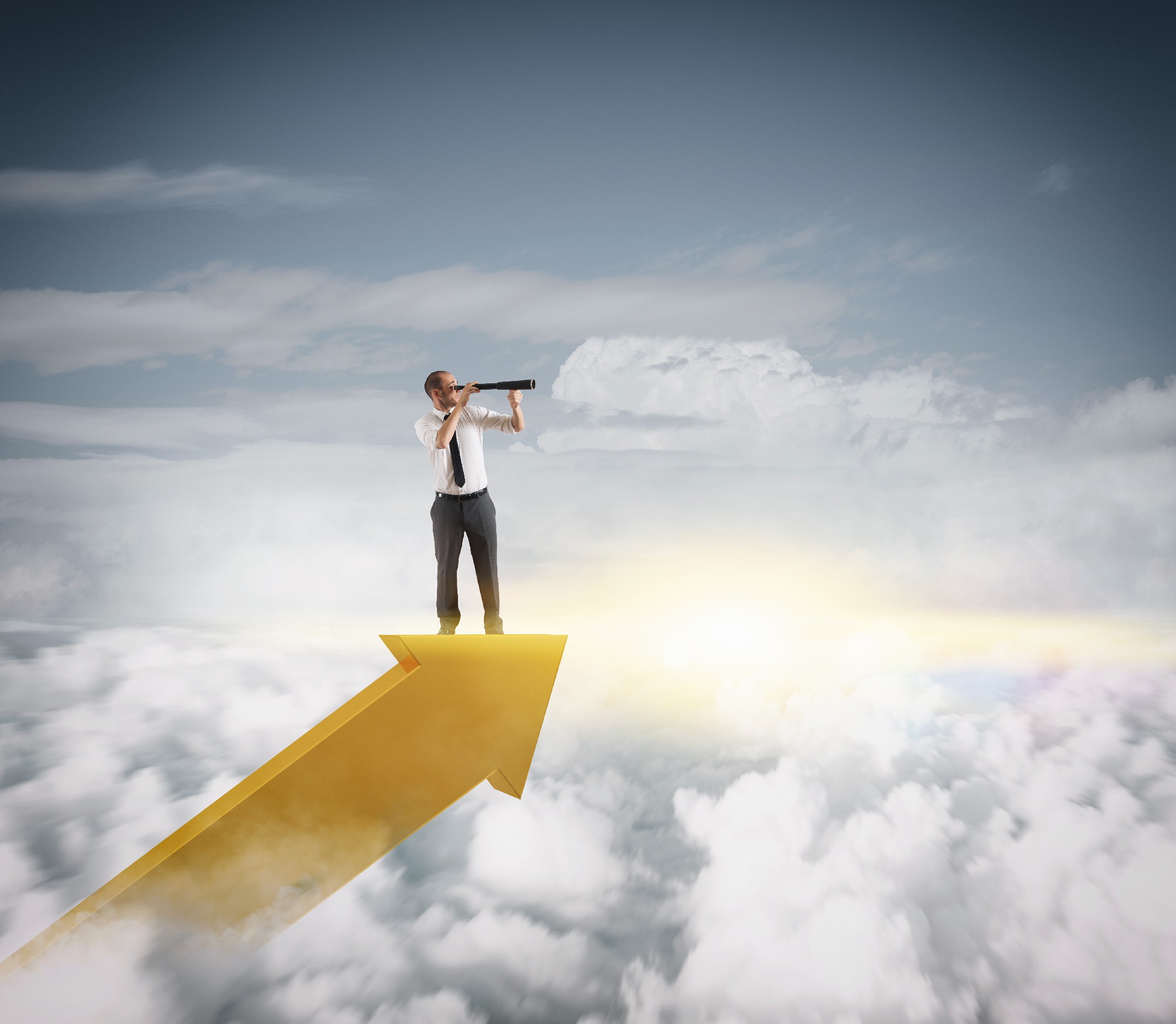 Man in the sky watching with binoculars